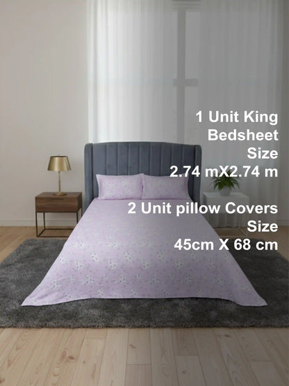 Soft Feel Light-Lavender Floral Cotton King Bedsheet Set
