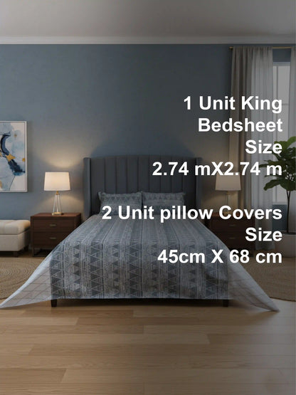 Soft Feel Geometric Dove Grey Cotton King Bedsheet