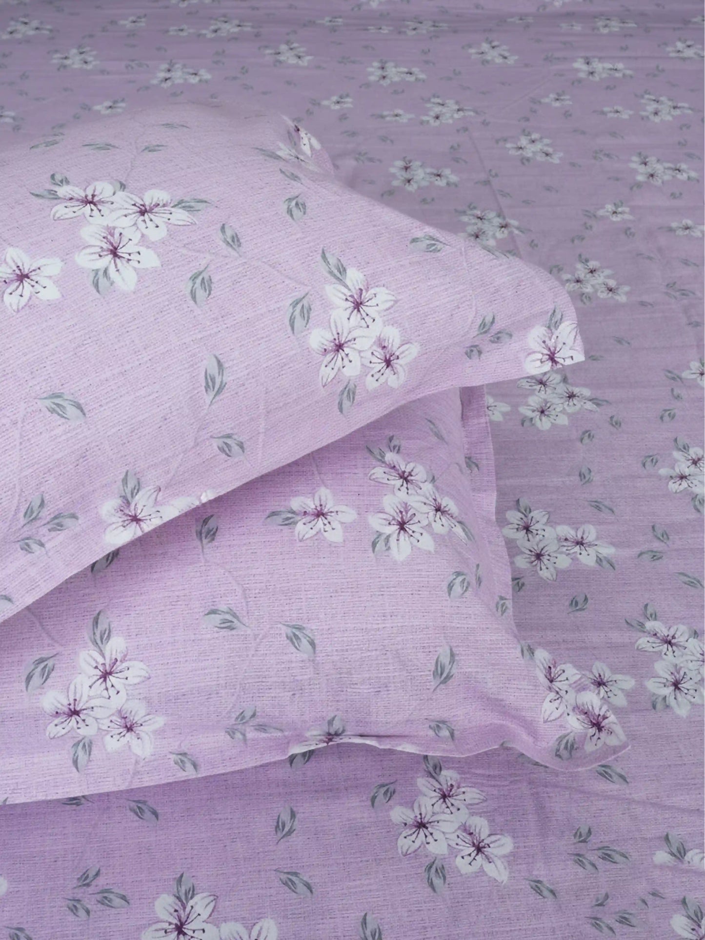 Soft Feel Light-Lavender Floral Cotton King Bedsheet Set