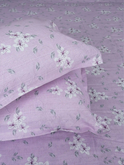 Soft Feel Light-Lavender Floral Cotton King Bedsheet Set