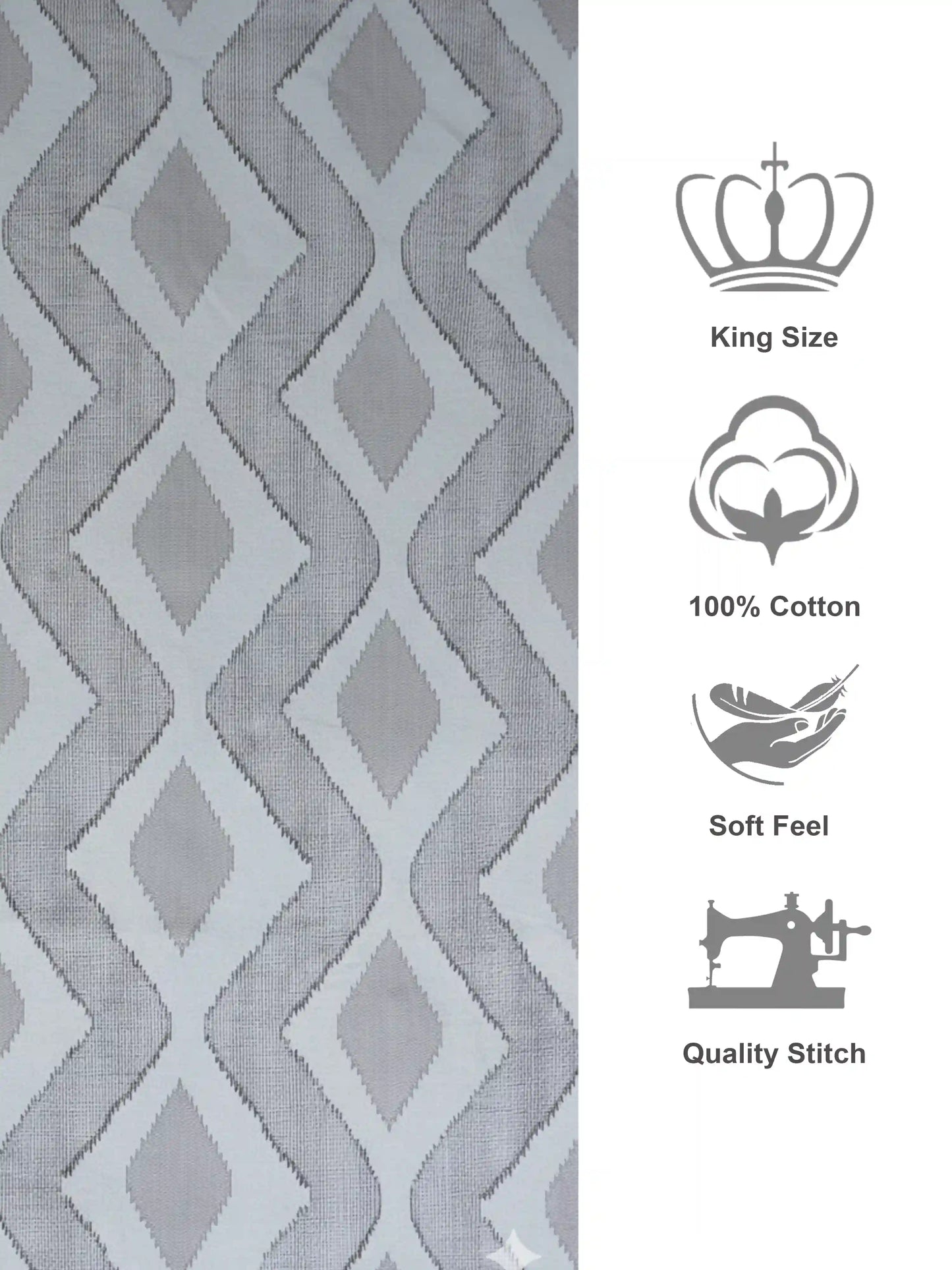 Soft Feel Taupe-Grey Geometric Cotton King Bedsheet Set
