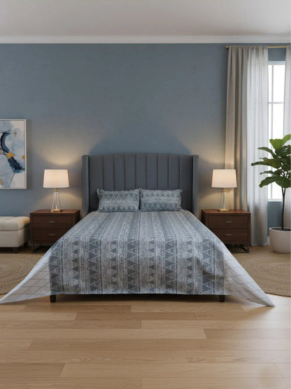 Soft Feel Geometric Dove Grey Cotton King Bedsheet