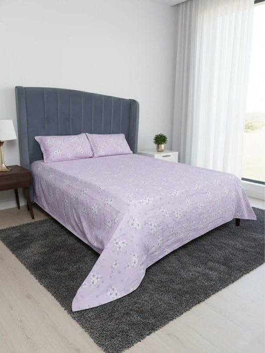 Soft Feel Light-Lavender Floral Cotton King Bedsheet Set