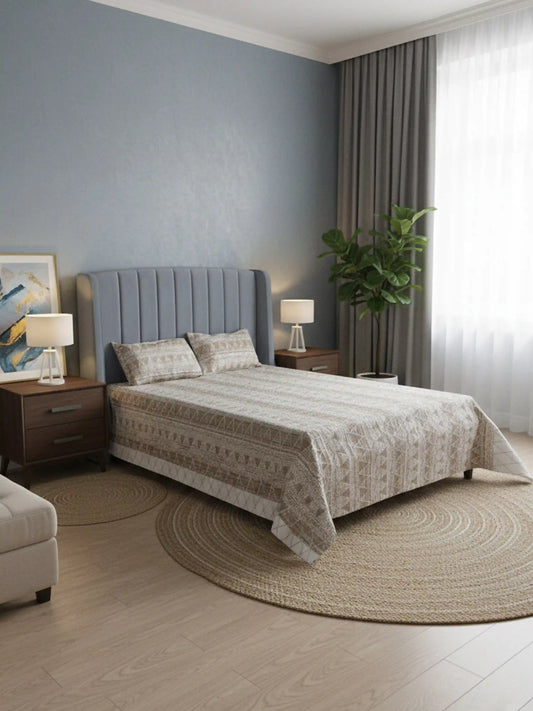 Soft Feel Brown Geometric Cotton King Bedsheet Set