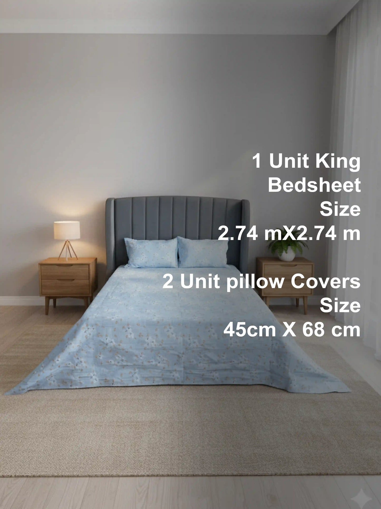Soft Feel Light-Blue Floral Cotton King Bedsheet Set