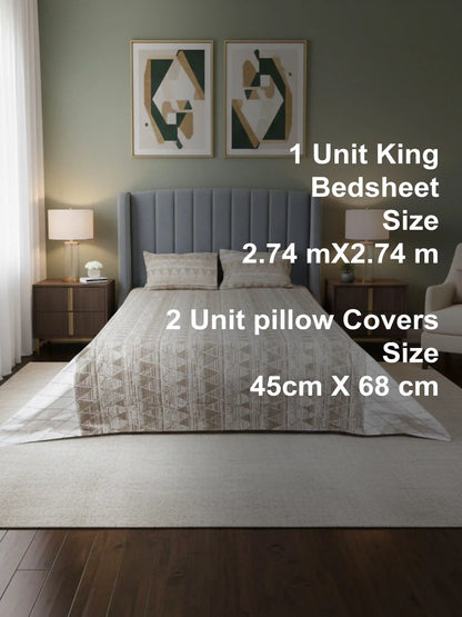Soft Feel Brown Geometric Cotton King Bedsheet Set
