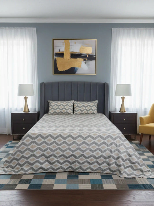 Soft Feel Yellow Geometric Cotton King Bedsheet Set