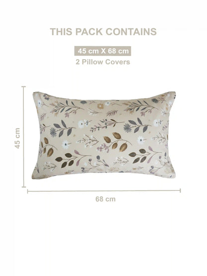 Soft Feel Cream Botanical Cotton King Bedsheet Set