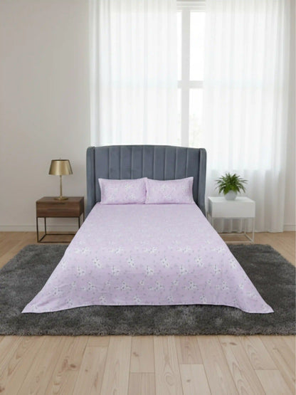 Soft Feel Light-Lavender Floral Cotton King Bedsheet Set
