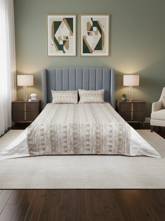 Soft Feel Brown Geometric Cotton King Bedsheet Set