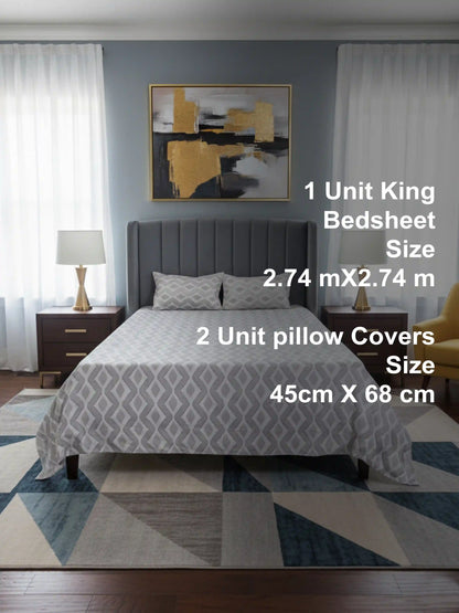 Soft Feel Taupe-Grey Geometric Cotton King Bedsheet Set