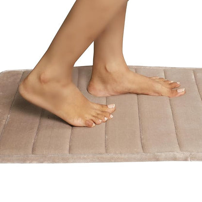 Soft Glow Memory Foam Striped Rectangle Anti-Skid Bath Mat – Super Absorbent & Washable Mat for Bathroom, Kitchen & Living Area