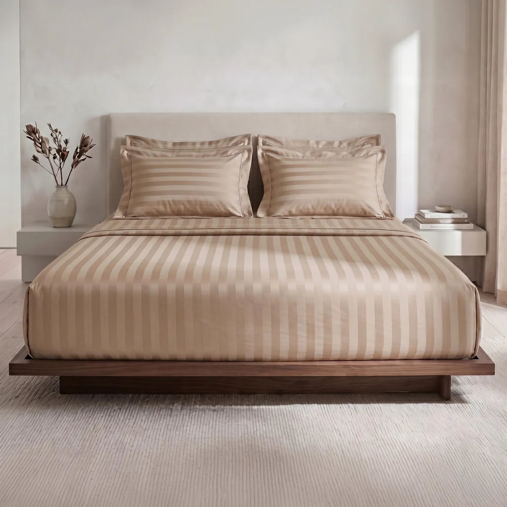 Lane Linen GALAXY 250 TC Cotton King Bedsheet Set – Classic Damask Stripe with 2 Pillow Covers