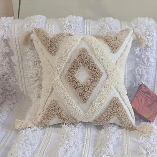 Textured Diamond Cushion Cover – Beige & Off-White, 18x18