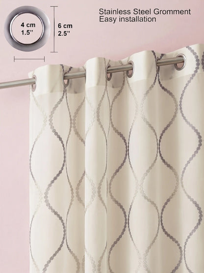 Evabella Embroidered Ogee Trellis Sheer Grommet Curtains | 100% Polyester