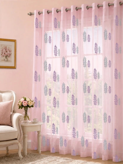 Evabella Embroidered Leaf Sheer Curtains | Light Filtering Window Decor