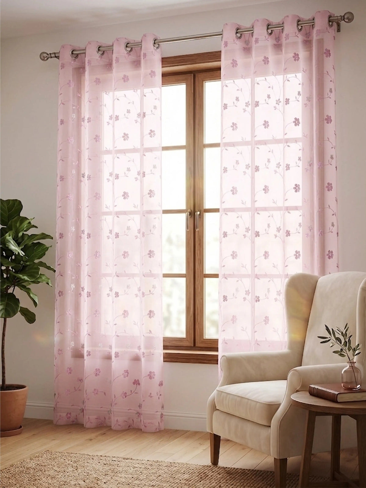Evabella Light Filtering Floral Sheer Curtains |100% Polyester
