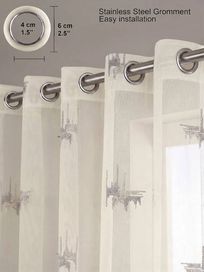 Evabella Abstract Linear Embroidered Sheer Grommet Curtains | 100% Polyester
