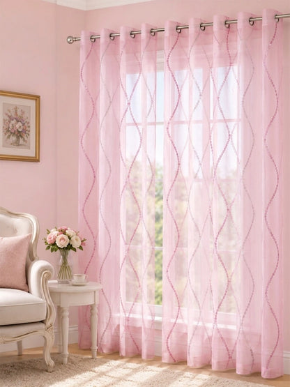 Evabella Embroidered Ogee Trellis Sheer Grommet Curtains | 100% Polyester