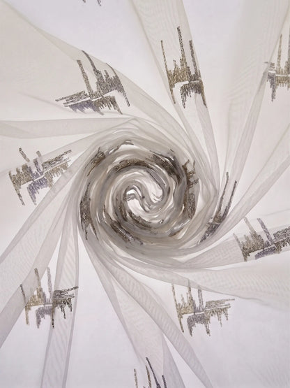 Evabella Abstract Linear Embroidered Sheer Grommet Curtains | 100% Polyester