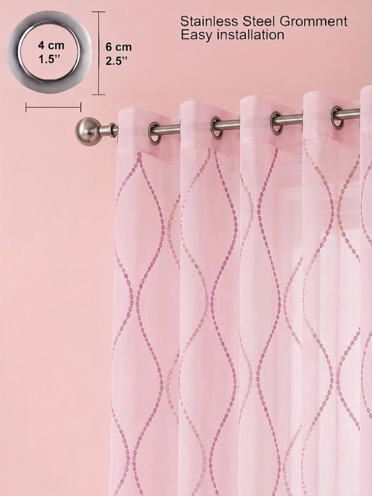 Evabella Embroidered Ogee Trellis Sheer Grommet Curtains | 100% Polyester
