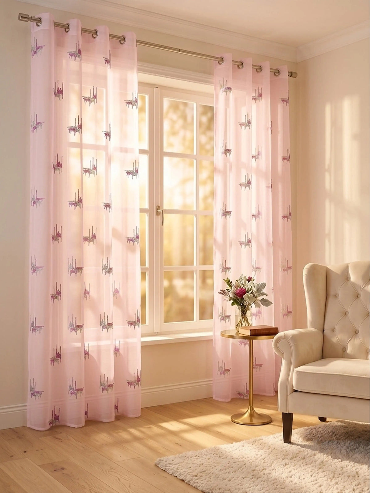 Evabella Abstract Linear Embroidered Sheer Grommet Curtains | 100% Polyester