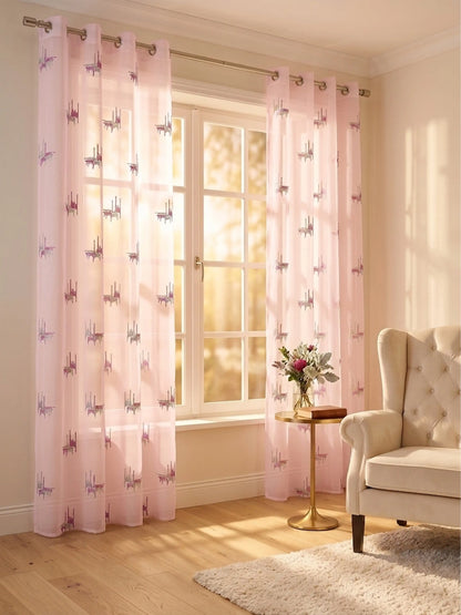 Evabella Abstract Linear Embroidered Sheer Grommet Curtains | 100% Polyester