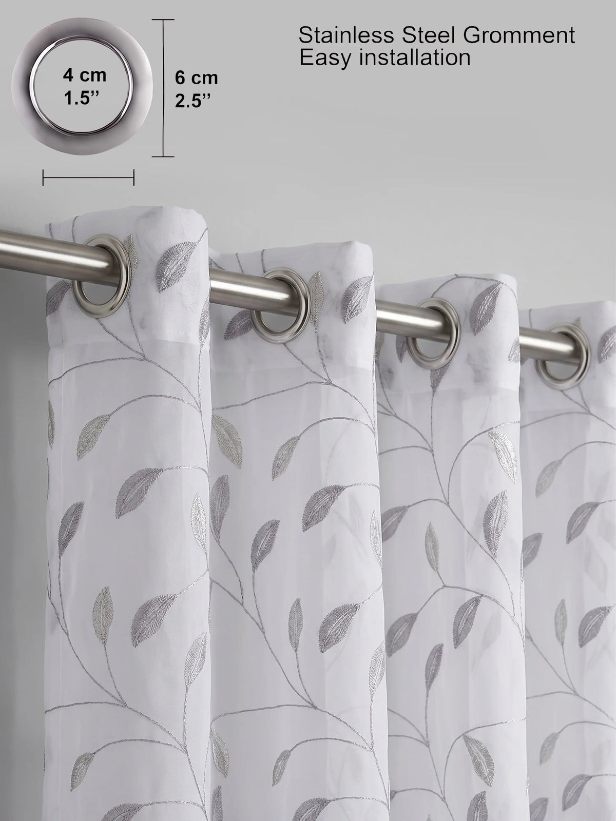 Evabella Embroidered Leaf Vine Sheer Grommet Curtains | 100% Polyester