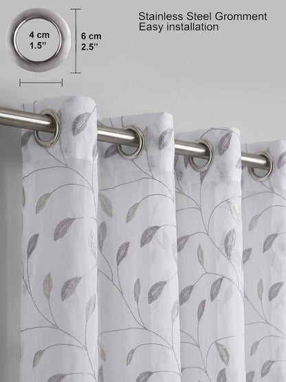 Evabella Embroidered Leaf Vine Sheer Grommet Curtains | 100% Polyester