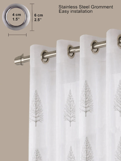 Evabella Embroidered Pine Tree Sheer Grommet Curtains | 100% Polyester