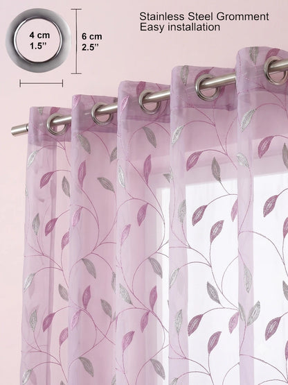 Evabella Embroidered Leaf Vine Sheer Grommet Curtains | 100% Polyester