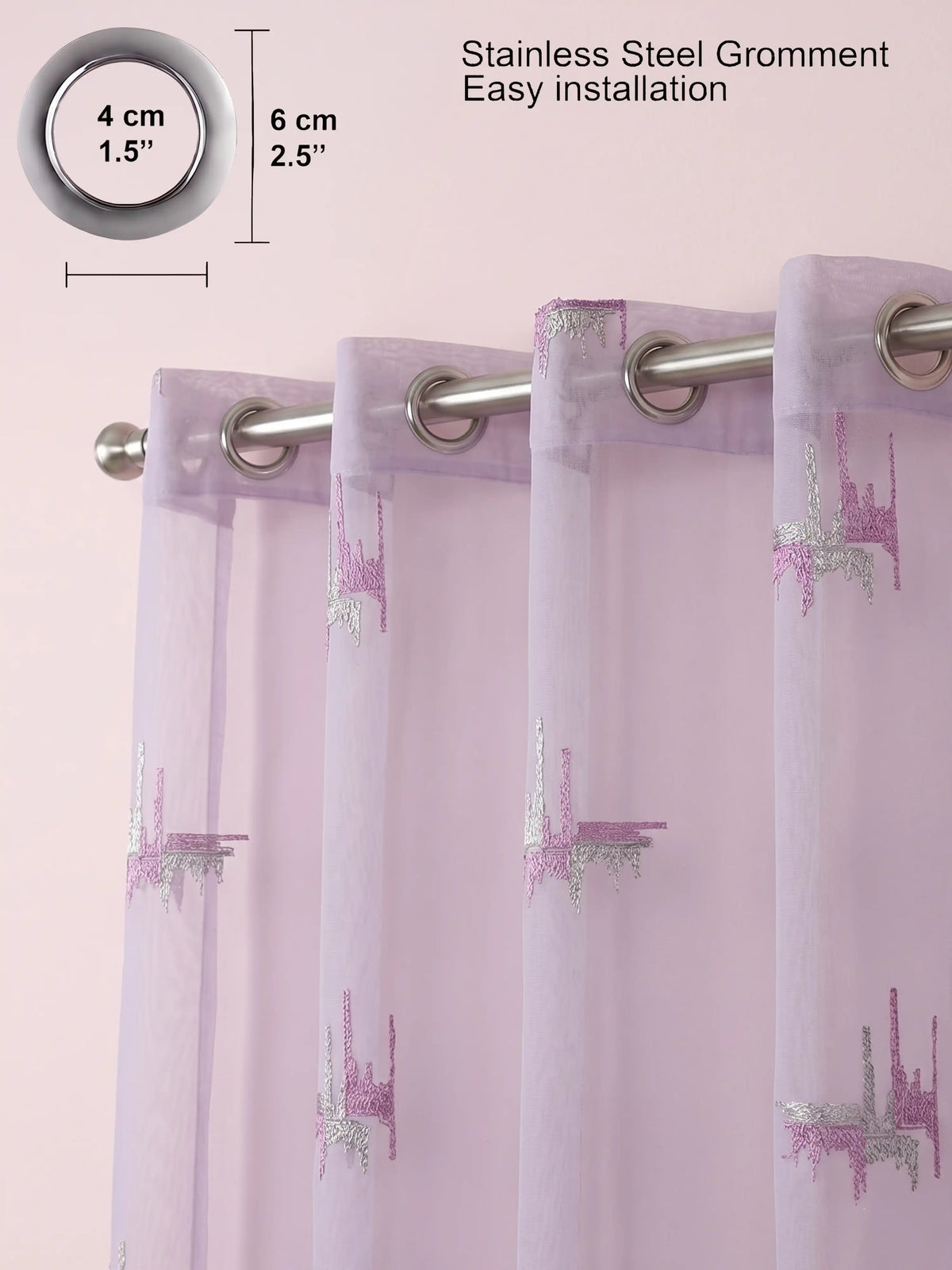 Evabella Abstract Linear Embroidered Sheer Grommet Curtains | 100% Polyester