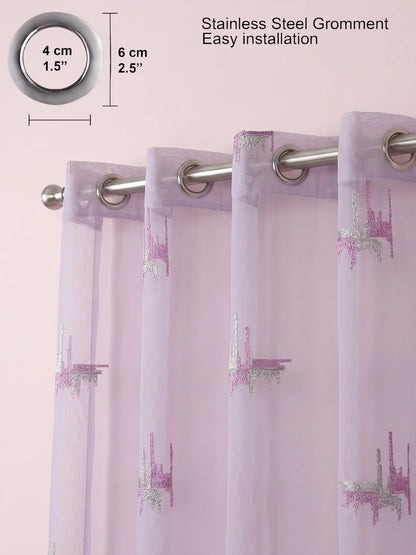Evabella Abstract Linear Embroidered Sheer Grommet Curtains | 100% Polyester