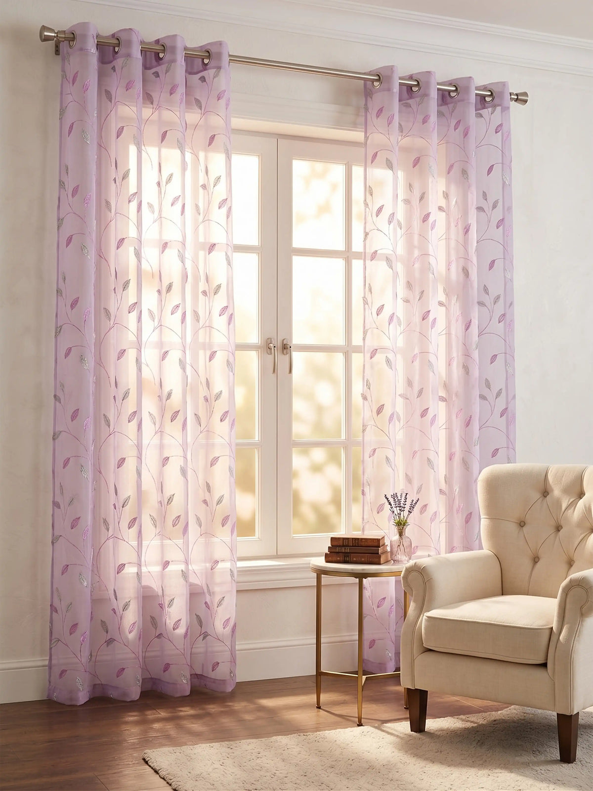 Evabella Embroidered Leaf Vine Sheer Grommet Curtains | 100% Polyester