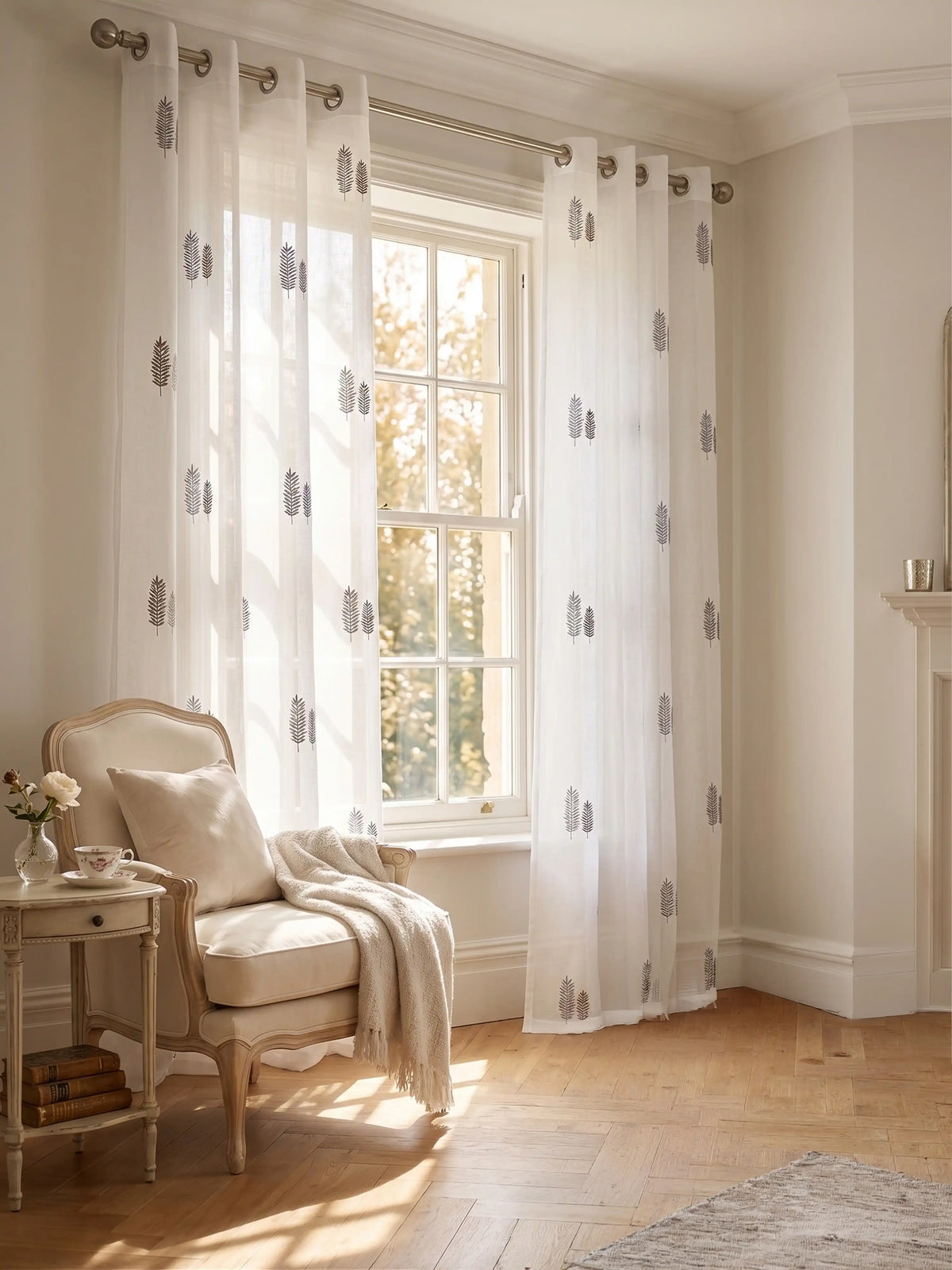 Evabella Embroidered Leaf Sheer Curtains | Light Filtering Window Decor