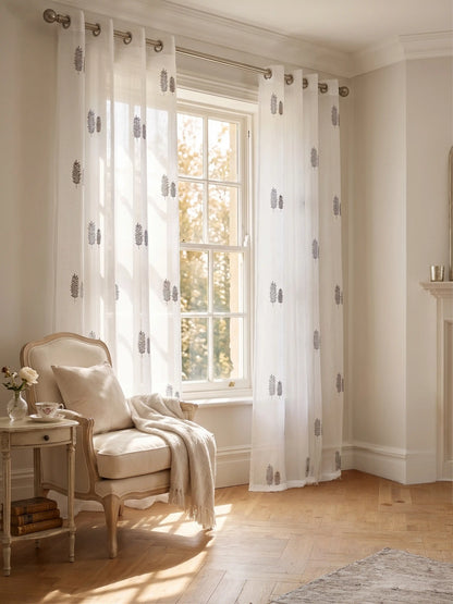 Evabella Embroidered Leaf Sheer Curtains | Light Filtering Window Decor