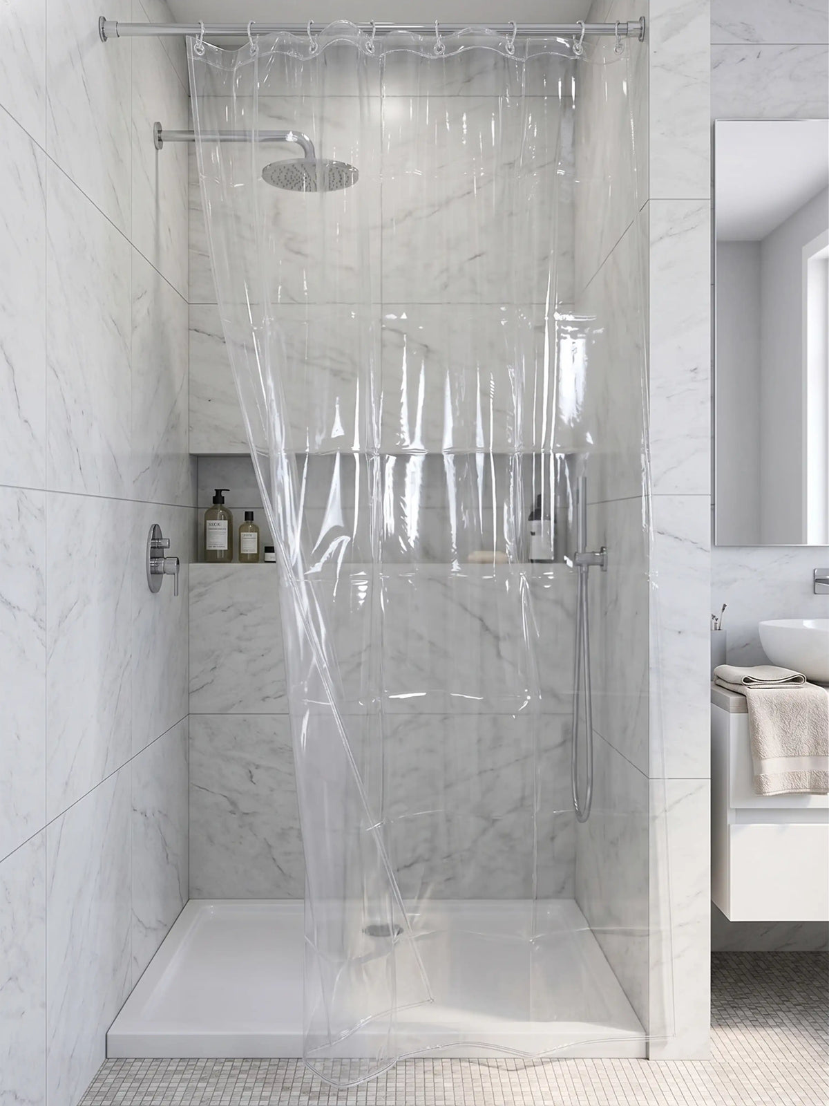 Atoz Home Decor Clear PVC Shower Curtain with 9 Hooks | 84x54 Inch