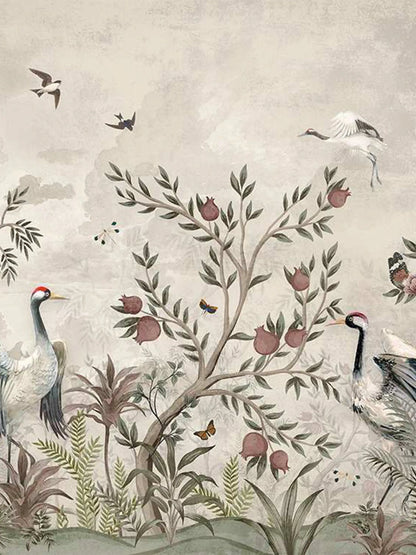 AtoZ Home Decor Tropical Birds & Forest Chinoiserie Wall Mural Wallpaper - Custom & Standard Sizes