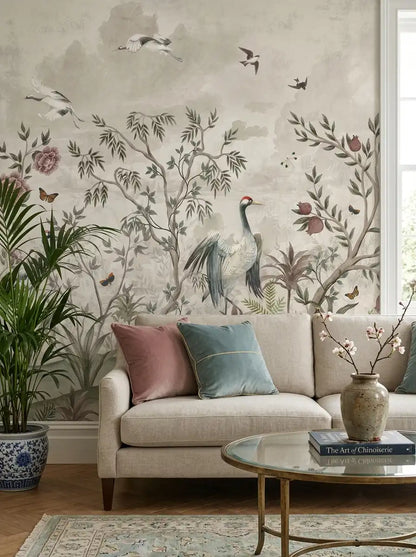 AtoZ Home Decor Tropical Birds & Forest Chinoiserie Wall Mural Wallpaper - Custom & Standard Sizes