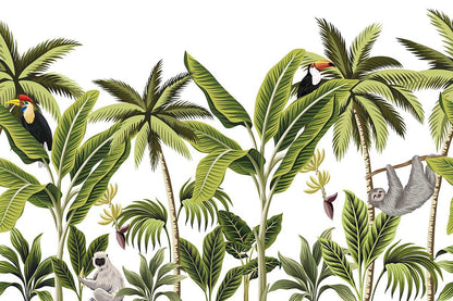 AtoZ Home Decor Tropical Jungle Animals & Banana Leaves Wall Mural Wallpaper - Custom & Standard Sizes