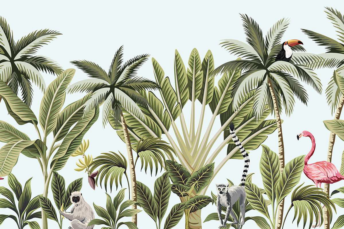 AtoZ Home Decor Tropical Plants & Animals Wall Mural Wallpaper - Custom & Standard Sizes
