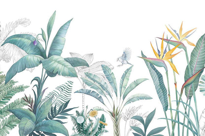 AtoZ Home Decor Tropical Greeny Leaves & Bird of Paradise Wall Mural Wallpaper - Custom & Standard Sizes