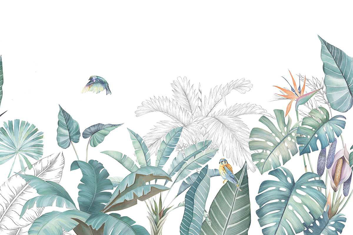 AtoZ Home Decor Tropicana Greeny Leaves Serene Leaves Wall Mural Wallpaper - Custom & Standard Sizes