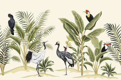 AtoZ Home Decor Tropical Cranes in the Jungle Peel and Stick Wall Mural - Custom & Standard Sizes