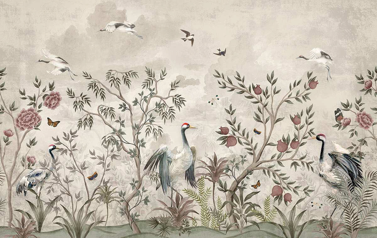 AtoZ Home Decor Tropical Birds & Forest Chinoiserie Wall Mural Wallpaper - Custom & Standard Sizes