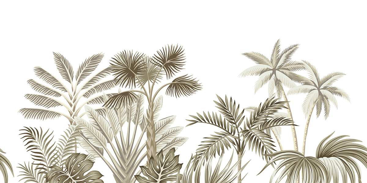 AtoZ Home Decor Neutral Tropical Leaves Wall Mural Wallpaper - Custom & Standard Sizes