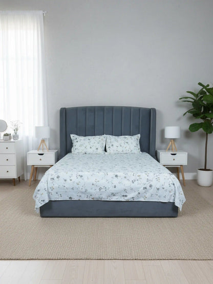 Soft Feel Grey Floral Vine Cotton Double Bedsheet Set