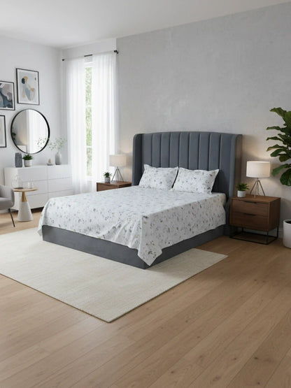 Soft Feel Grey Floral Vine Cotton Double Bedsheet Set