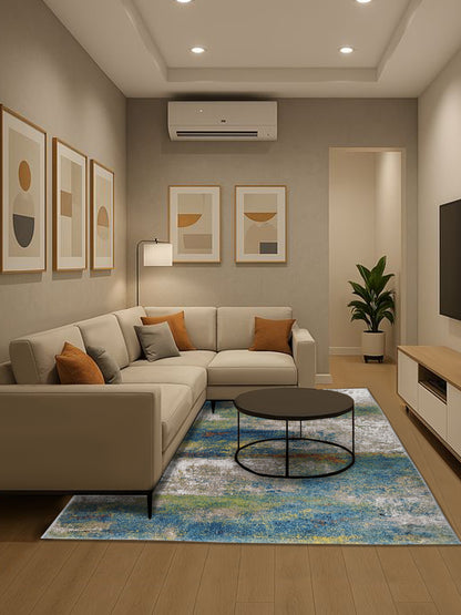 Blue & Grey Abstract Carpet – Artistic Modern Design