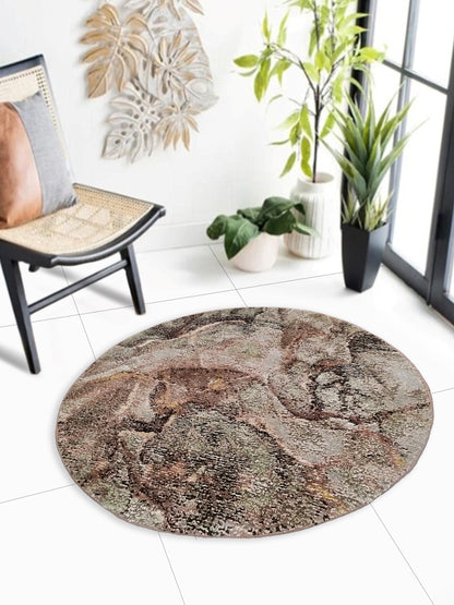Taupe Olive Marble Circular Rug – Turkish Microfiber, Non Slip, 100×100cm